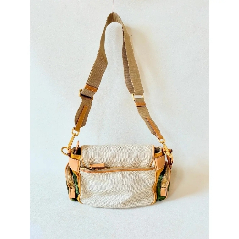 Vintage PRADA Multi‑Pocket Camel Leather & Canvas Shoulder Bag – Grade A‑ - Picture 4 of 6